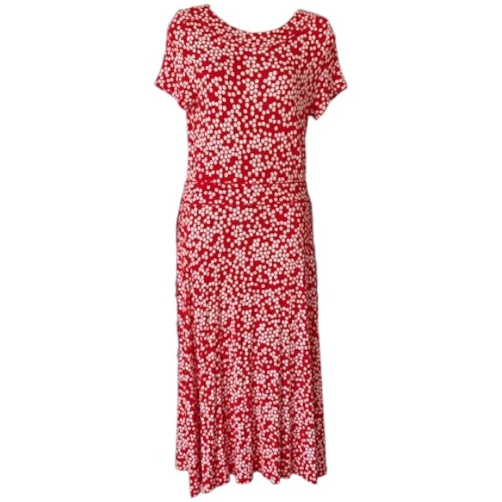 Boden Alice Short Sleeved Jersey Fit & Flare Dress - Red/White - 8 Long